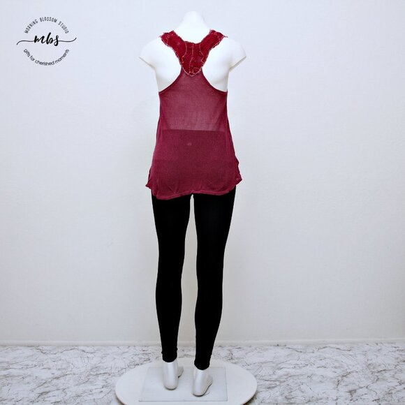 Free People Vintage Floral Laced Trim Sheer Mesh Sleeveless Round Neck Top - Picture 4 of 16